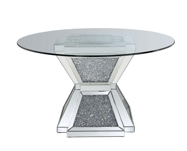 ACME - Noralie - Dining Table - Clear Glass, Mirrored & Faux Diamonds - 31" - 5th Avenue Furniture
