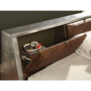 ACME - Brancaster - Queen Bed - Retro Brown Top Grain Leather & Aluminum - 5th Avenue Furniture