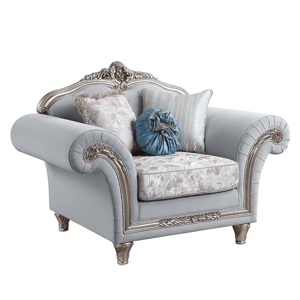 ACME - Pelumi - Chair - Light Gray Linen & Platinum - Finish - 5th Avenue Furniture