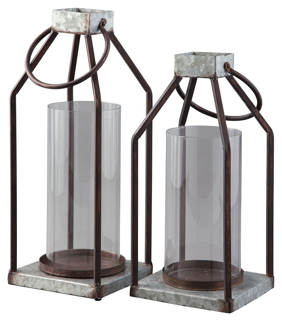 Ashley Furniture - Diedrick - Gray / Black - Lantern Set (Set of 2) - 5th Avenue Furniture