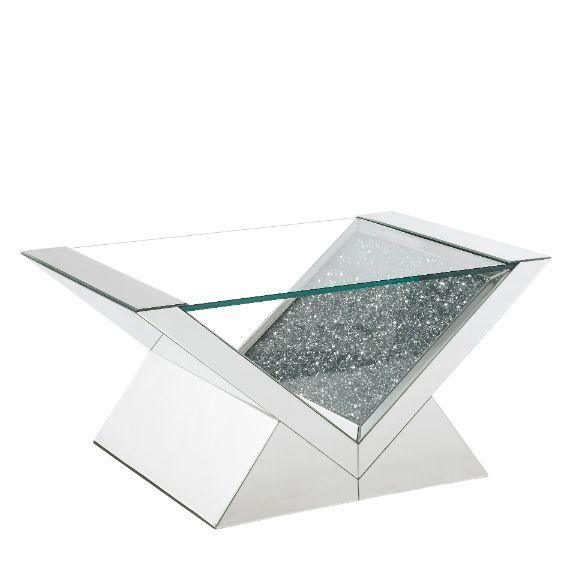 ACME - Noralie - Coffee Table - Clear Glass, Mirrored & Faux Diamonds - 5th Avenue Furniture