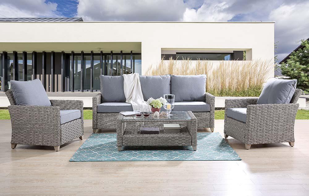 ACME - Greeley - Patio Set - Gray Fabric & Gray Finish - 5th Avenue Furniture