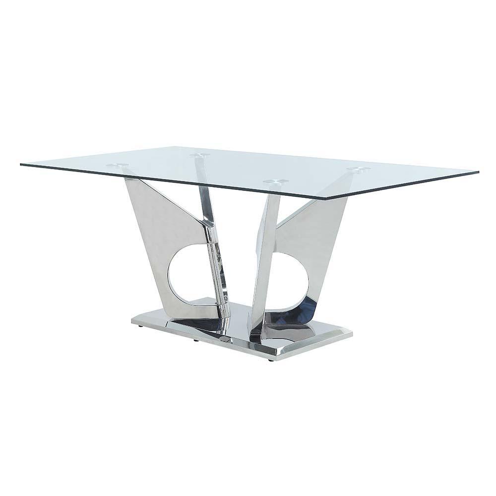 ACME - Azriel - Dining Table - Clear Glass & Mirrored Silver Finish - 5th Avenue Furniture