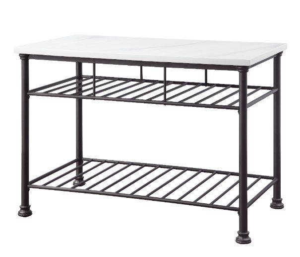 ACME - Freyja - Kitchen Island - White Cultured Marble & Gray Finish - 5th Avenue Furniture