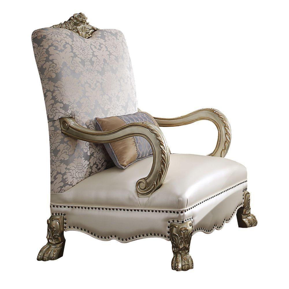 ACME - Dresden II - Accent Chair - Pearl PU/Fabric & Gold Patina - 5th Avenue Furniture