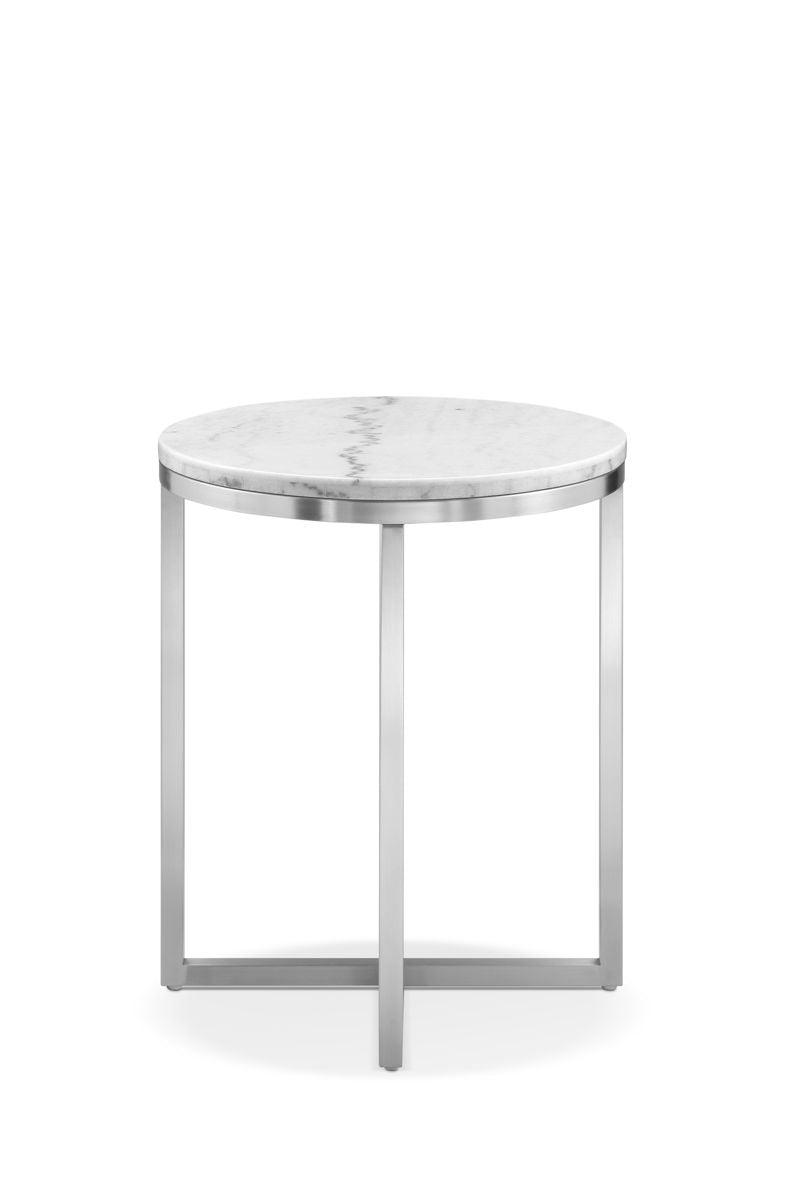 Magnussen Furniture - Esme - Round End Table - White Marble And Brushed Nickel - 5th Avenue Furniture