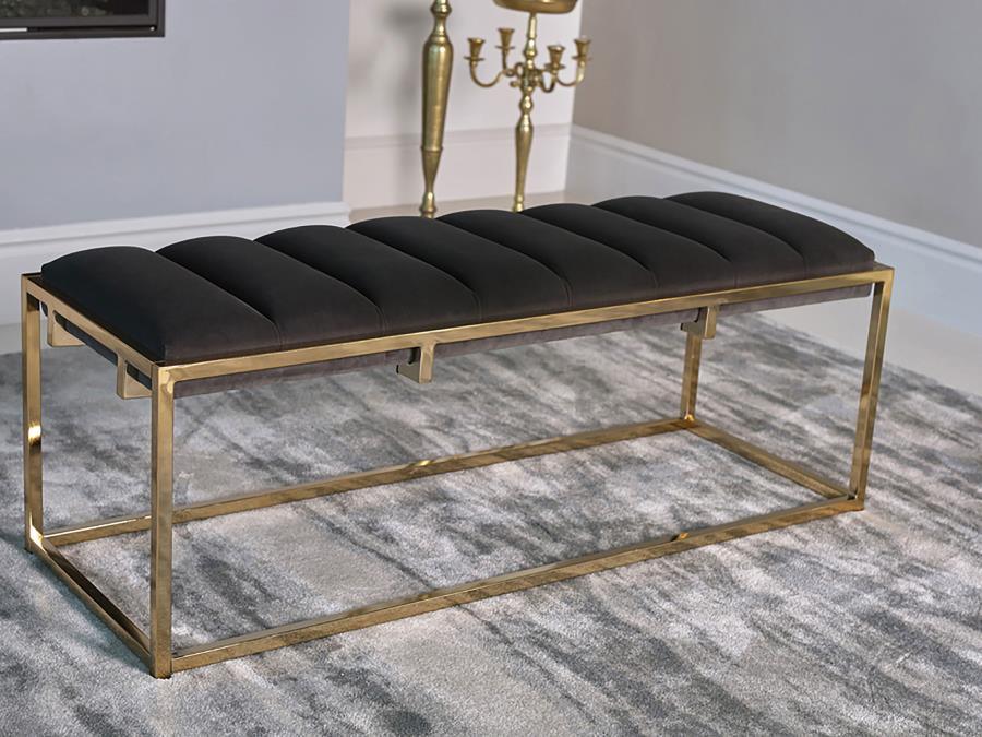 CoasterElevations - Lorena - Tufted Cushion Bench - Dark Gray And Gold - 5th Avenue Furniture