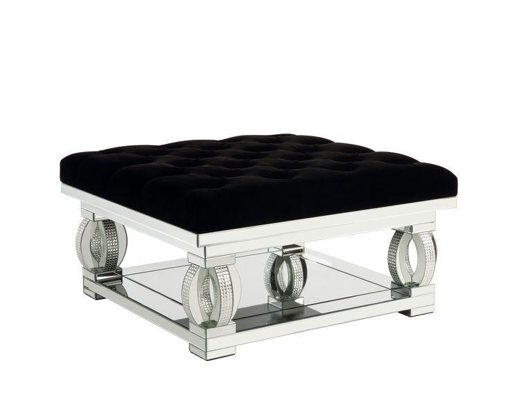 ACME - Lotus - Ottoman - Mirrored & Faux Diamonds - 5th Avenue Furniture