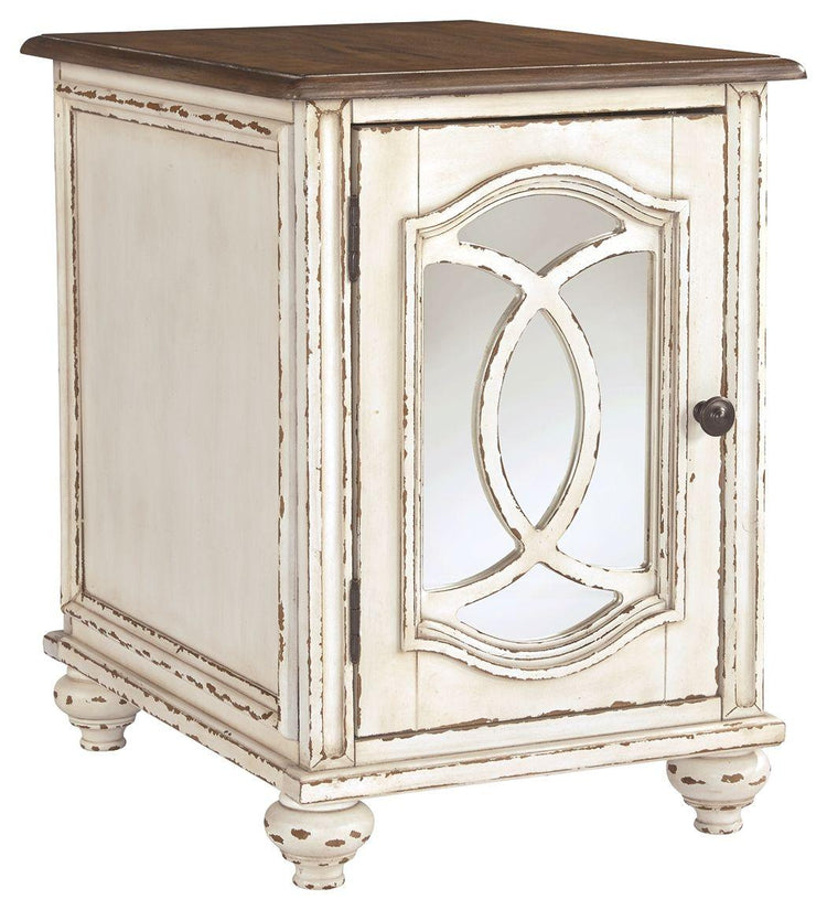 Ashley Furniture - Realyn - White / Brown - Chair Side End Table - Insert Mirror - 5th Avenue Furniture