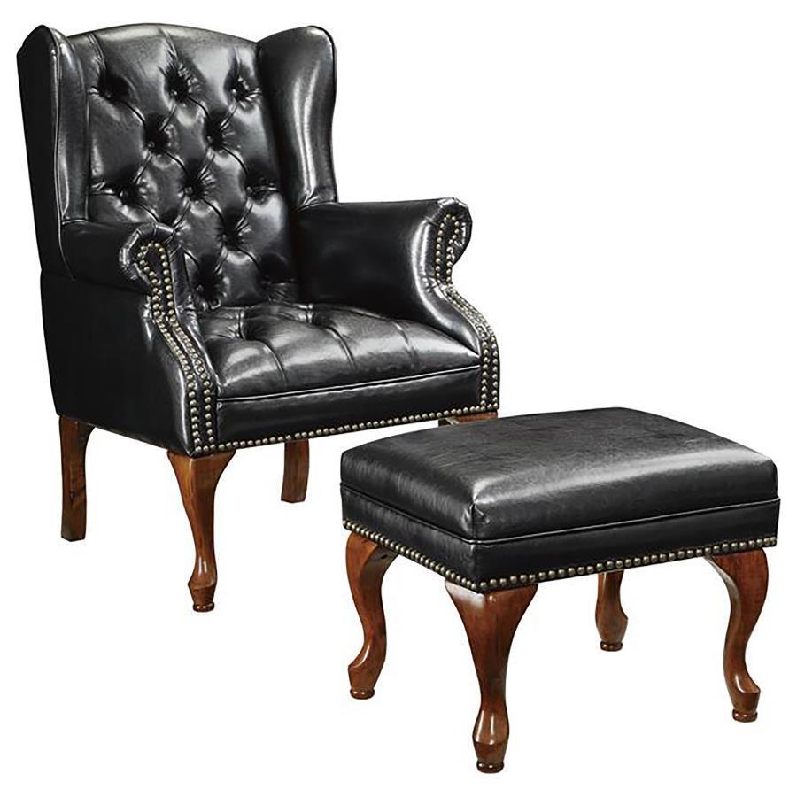 CoasterElevations - Roberts - Button Tufted Back Accent Chair With Ottoman - Black And Espresso - 5th Avenue Furniture