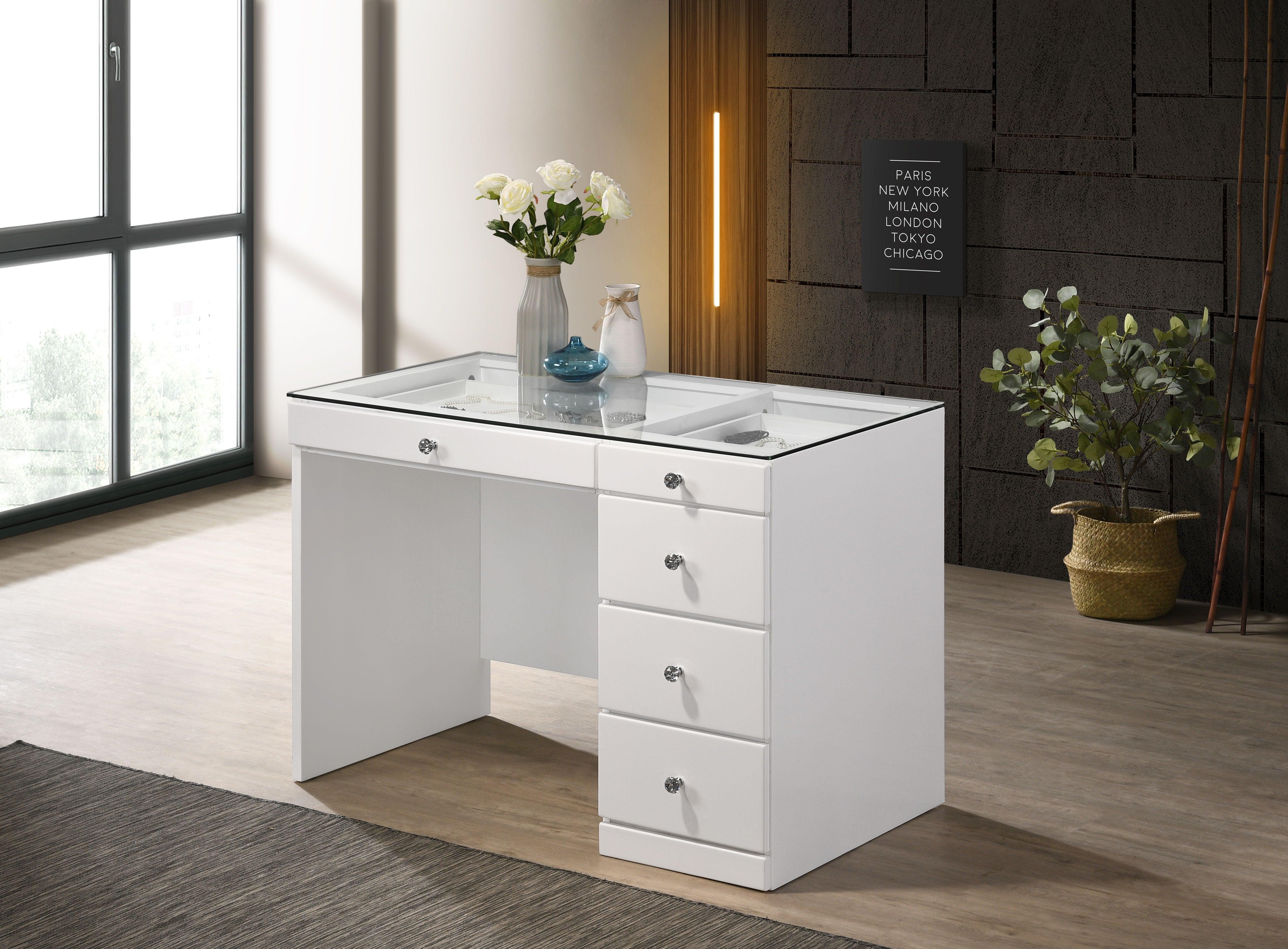 Crown Mark - Morgan - Vanity Desk With Glass Top - 5th Avenue Furniture