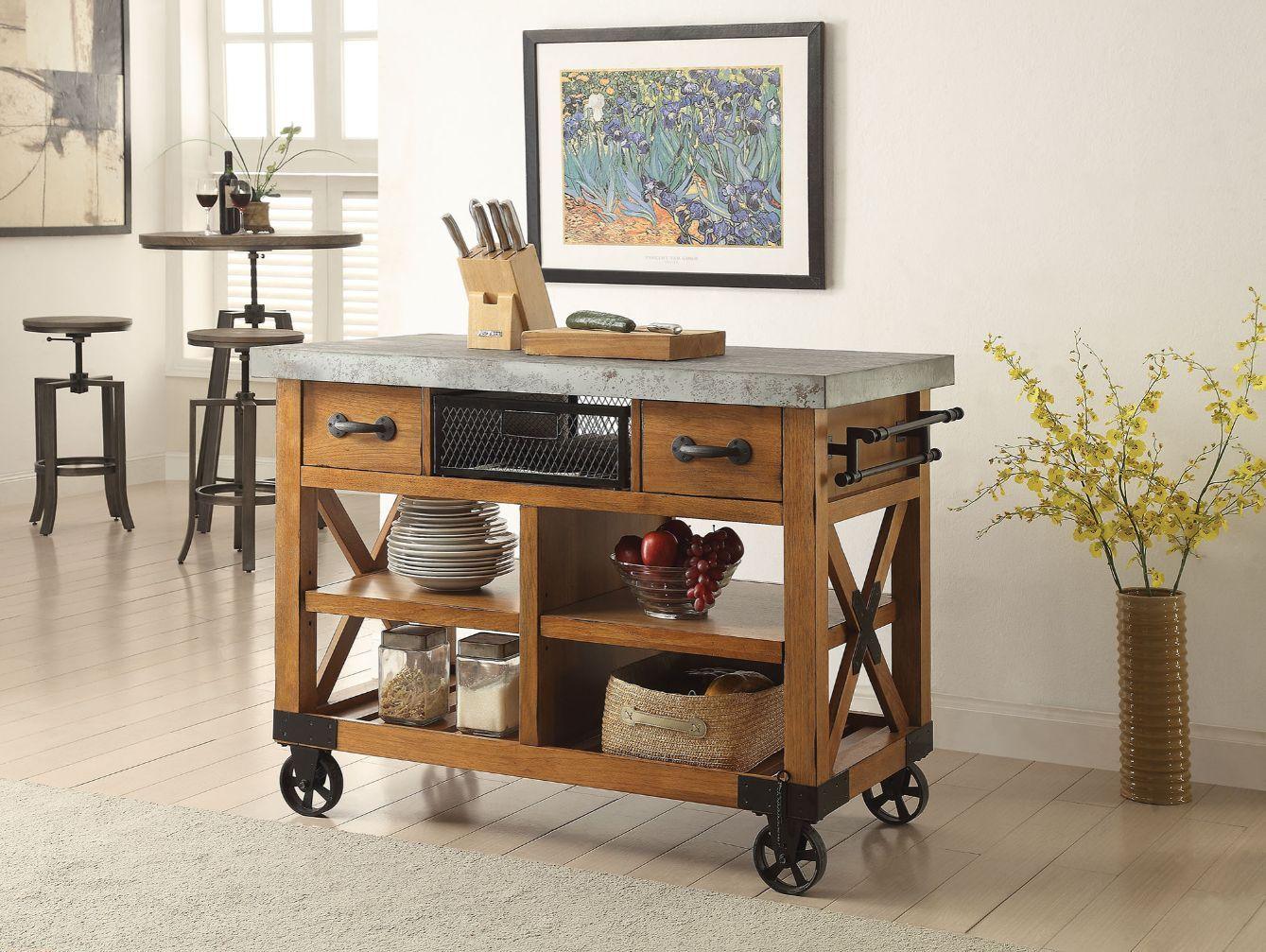 ACME - Kailey - Kitchen Cart - Antique Oak - 5th Avenue Furniture