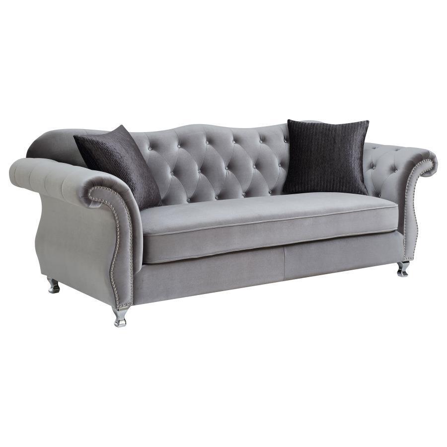 CoasterElevations - Frostine - Button Tufted Sofa - Silver - 5th Avenue Furniture