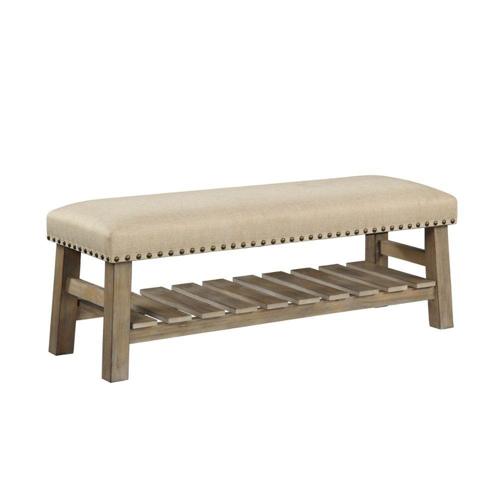 ACME - Bigot - Bench - Fabric & Antique White - 5th Avenue Furniture