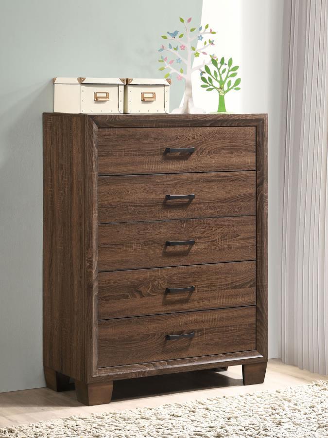 CoasterEveryday - Brandon - 5-Drawer Chest - Medium WArm - Brown - 5th Avenue Furniture