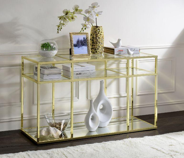 ACME - Uchenna - Accent Table - Clear Glass & Gold Finish - 30" - 5th Avenue Furniture