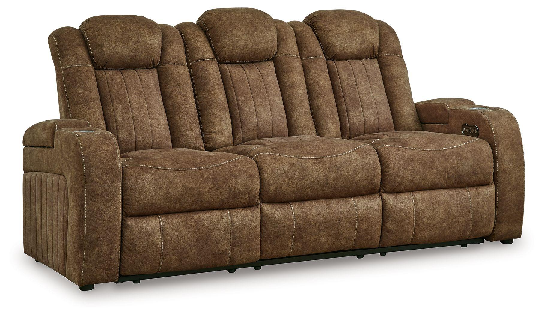 Signature Design by Ashley® - Wolfridge - Brindle - Power Reclining Sofa With Adj Headrest - 5th Avenue Furniture