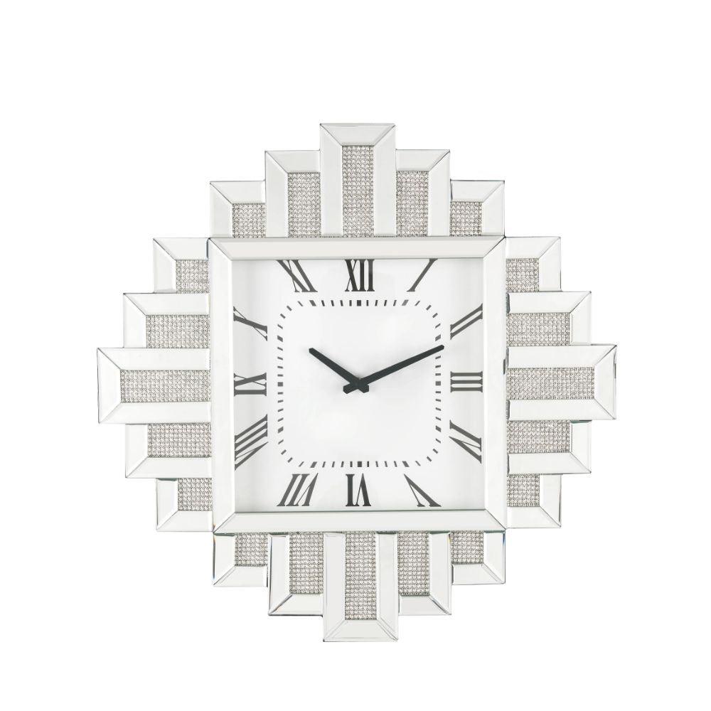 ACME - Lavina - Wall Clock - Mirrored & Faux Diamonds - 24" - 5th Avenue Furniture
