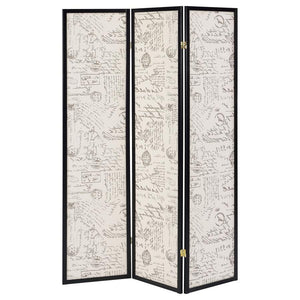 CoasterEveryday - Felice - 3-Panel French Script Print Folding Screen - Espresso - 5th Avenue Furniture