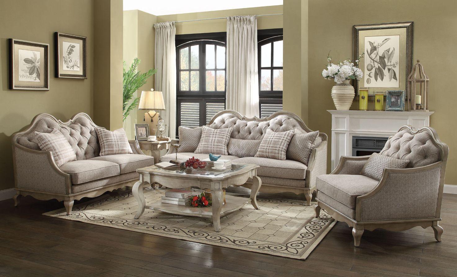 ACME - Chelmsford - Sofa - Beige Fabric & Antique Taupe - 5th Avenue Furniture