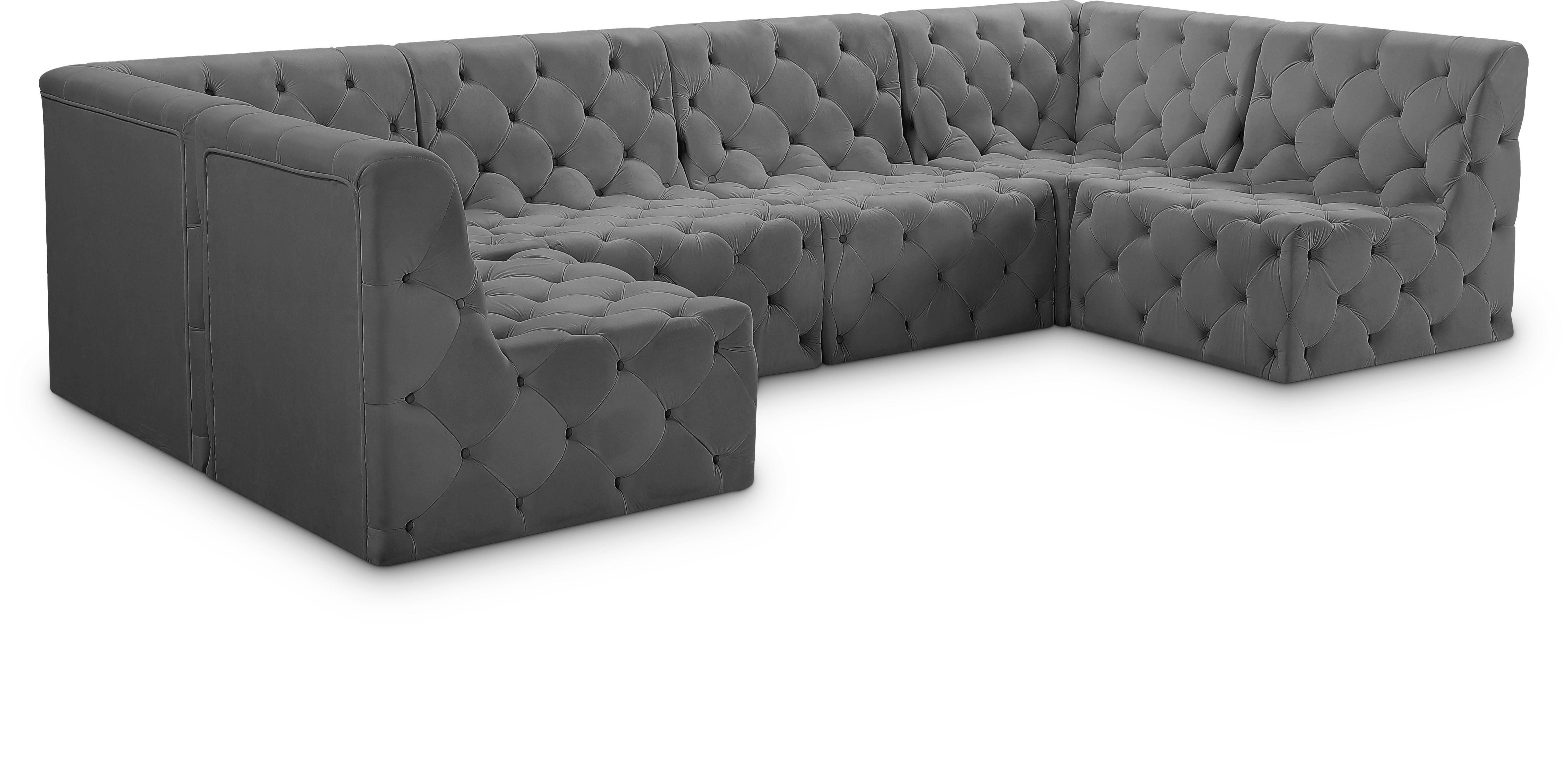 Meridian Furniture - Tuft - Modular Sectional 6 Piece - Gray - Modern & Contemporary - 5th Avenue Furniture