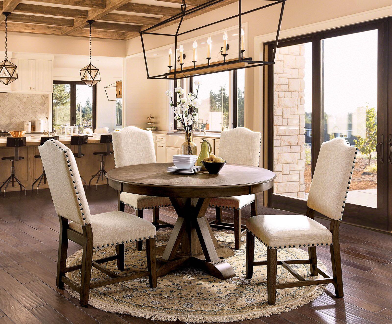 Furniture of America - Julia - Round Dining Table - Light Oak / Beige - 5th Avenue Furniture