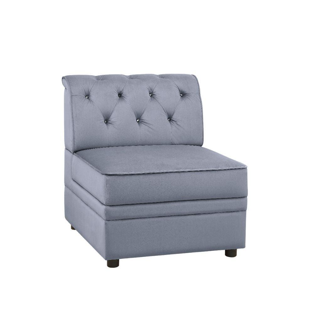 ACME - Bois II - Armless Chair - Gray Velvet - 5th Avenue Furniture