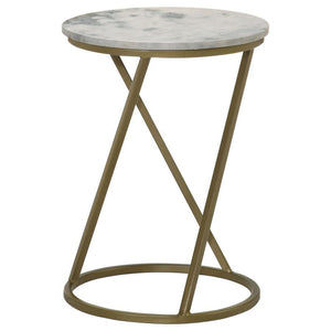 CoasterEssence - Malthe - Round Accent Table With Marble Top - White And Antique Gold - 5th Avenue Furniture