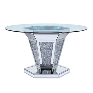 ACME - Noralie - Dining Table - Mirrored, Faux Diamonds & Clear Glass - 5th Avenue Furniture