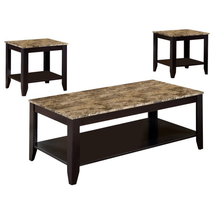 CoasterEveryday - Flores - 3 Piece Occasional Table Set With Shelf - Cappuccino - 5th Avenue Furniture