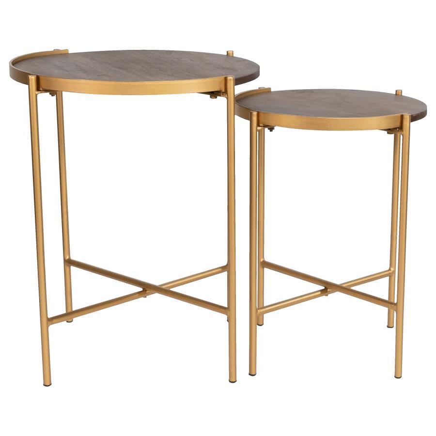 Coaster Fine Furniture - Malka - 2 Piece Round Nesting Table - Dark Brown And Gold - 5th Avenue Furniture