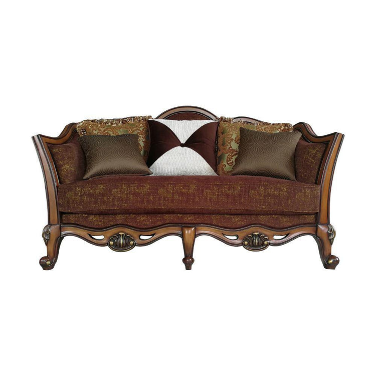 ACME - Beredei - Loveseat - Fabric & Antique Oak - 5th Avenue Furniture