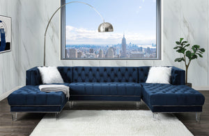 ACME - Ezamia - Sectional Sofa - Navy Blue Velvet - 5th Avenue Furniture