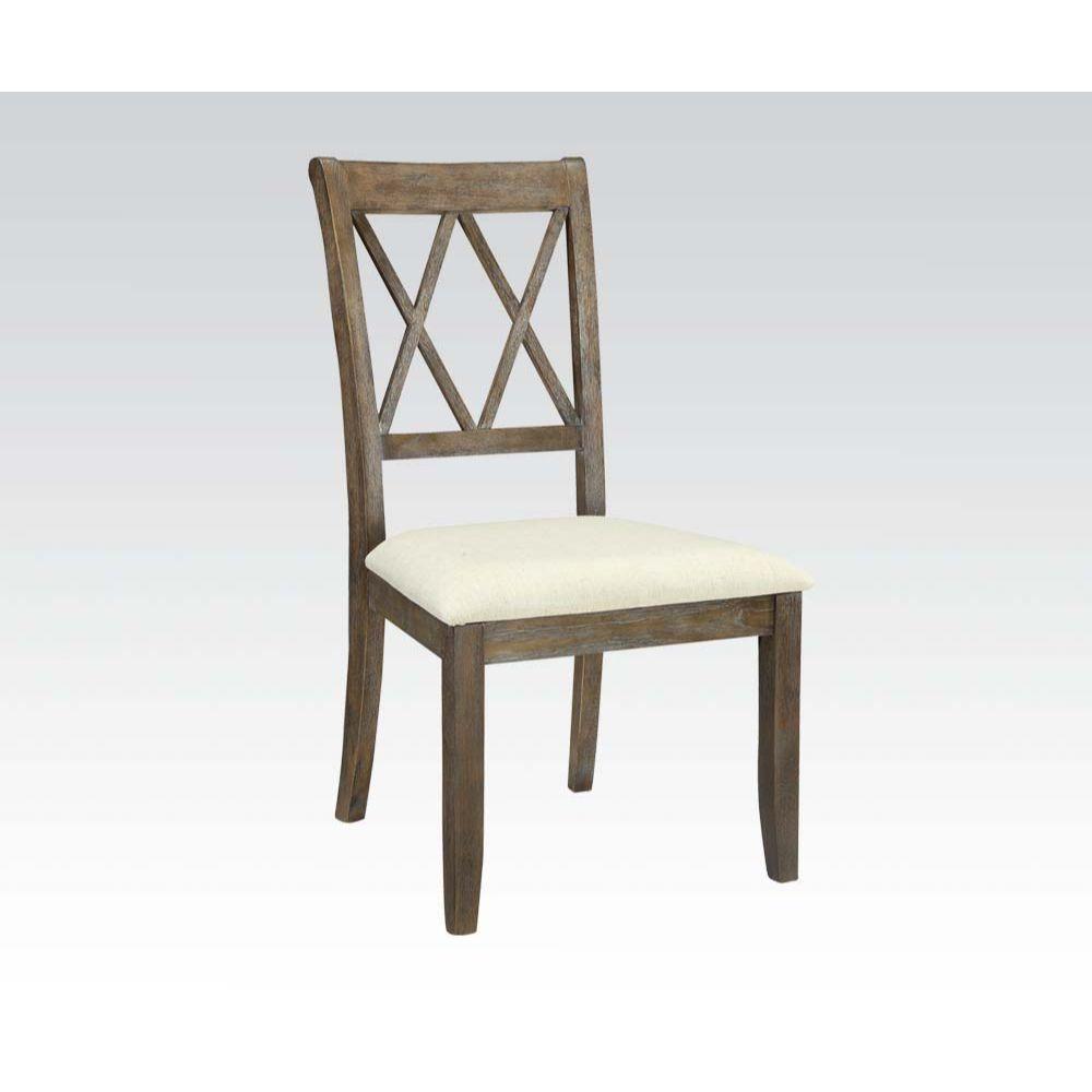 ACME - Claudia - Side Chair (Set of 2) - Beige Linen & Salvage Brown - 5th Avenue Furniture