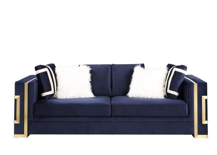 ACME - Virrux - Sofa - Blue Velvet & Gold Finish - 5th Avenue Furniture