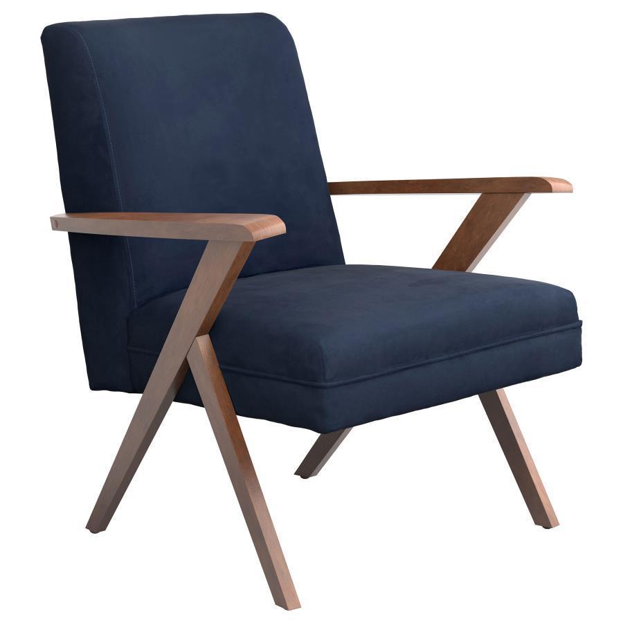 CoasterEssence - Cheryl - Wooden Arms Accent Chair - Dark Blue And Walnut - 5th Avenue Furniture