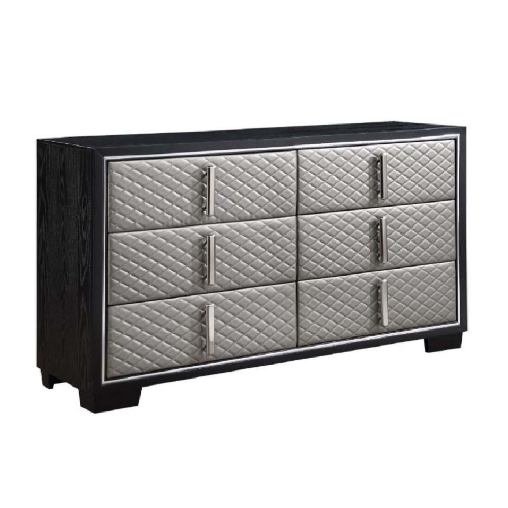 ACME - Nicola - Dresser - Silver PU & Black Finish - 5th Avenue Furniture