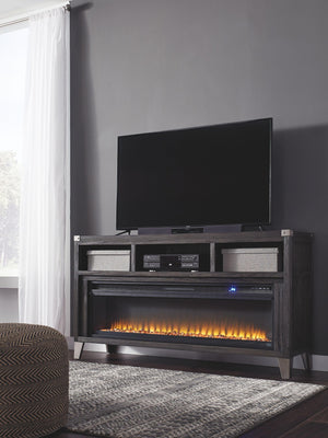 Signature Design by Ashley® - Todoe - Gray - 2 Pc. - 65" TV Stand With Wide Fireplace Insert - 5th Avenue Furniture