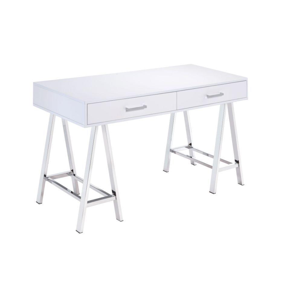 ACME - Coleen - Desk - White High Gloss & Chrome - 5th Avenue Furniture