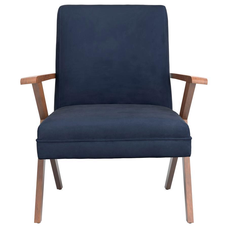 CoasterEssence - Cheryl - Wooden Arms Accent Chair - Dark Blue And Walnut - 5th Avenue Furniture