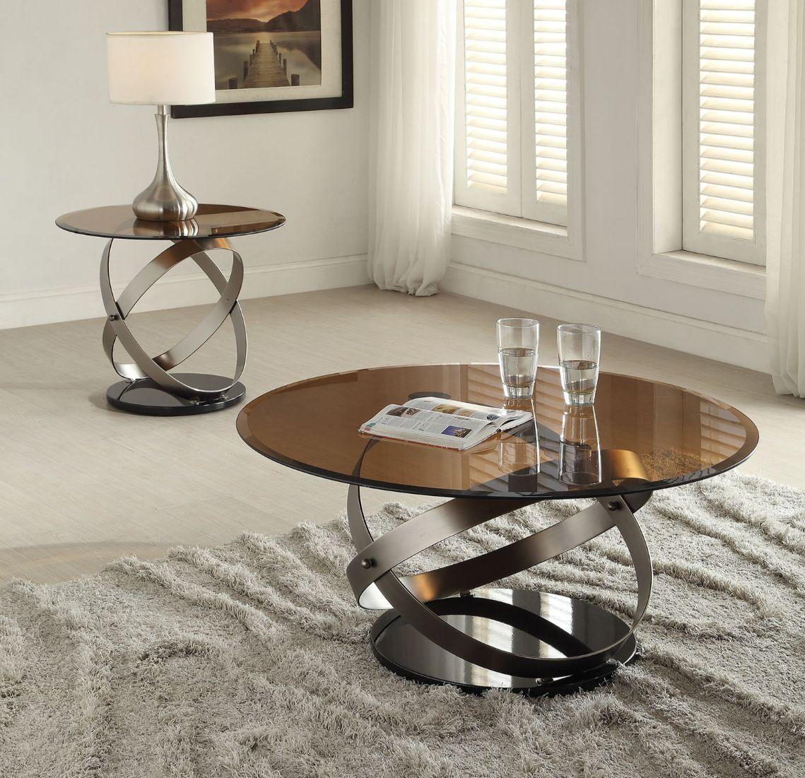 ACME - Olly - Coffee Table - Satin/Black & Smoky Glass - 5th Avenue Furniture