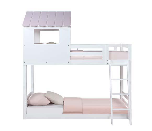 ACME - Solenne Twin Over Twin Bunk Bed - White & Pink Finish - 5th Avenue Furniture