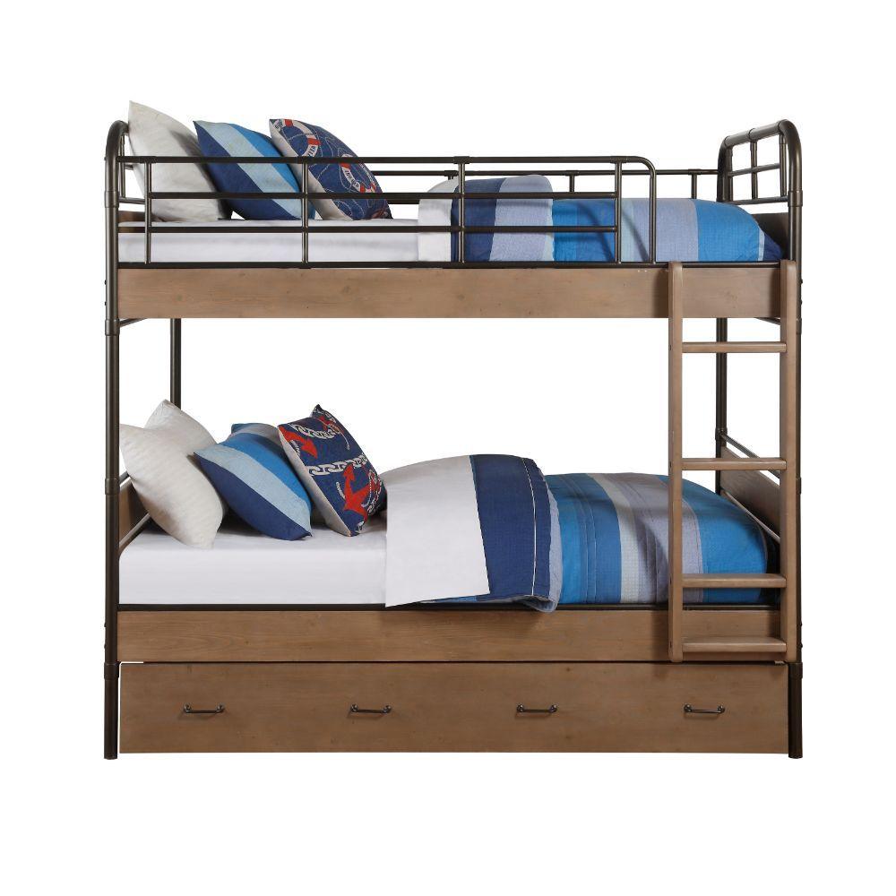 ACME - Adams - Twin Over Twin Bunk Bed & Trundle - Antique Oak & Gunmetal - 5th Avenue Furniture