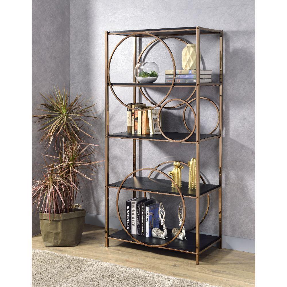 ACME - Hudice - Bookshelf - Black Oak & Champagne - 5th Avenue Furniture