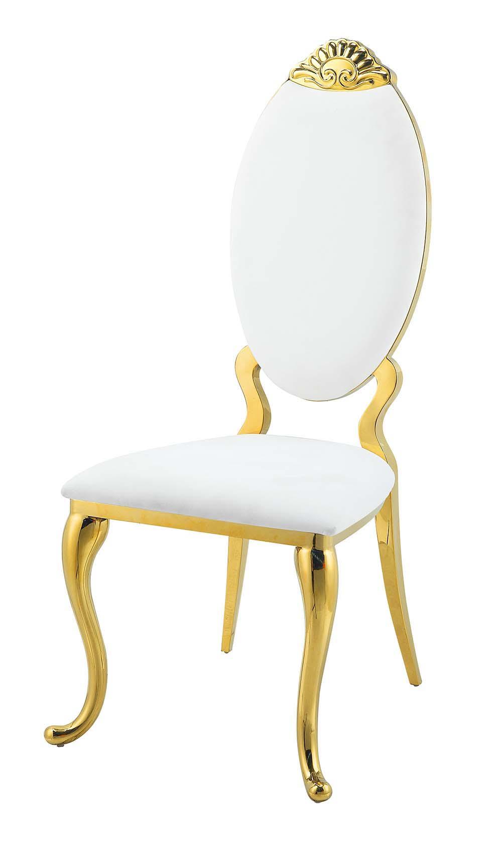 ACME - Fallon - Side Chair (Set of 2) - White PU & Mirroed Gold Finish - 5th Avenue Furniture