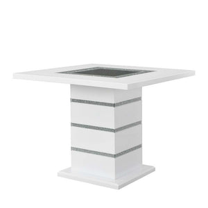 ACME - Elizaveta - Counter Height Table - Gray Velvet, Faux Crystal Diamonds &White High Gloss Finish - 5th Avenue Furniture