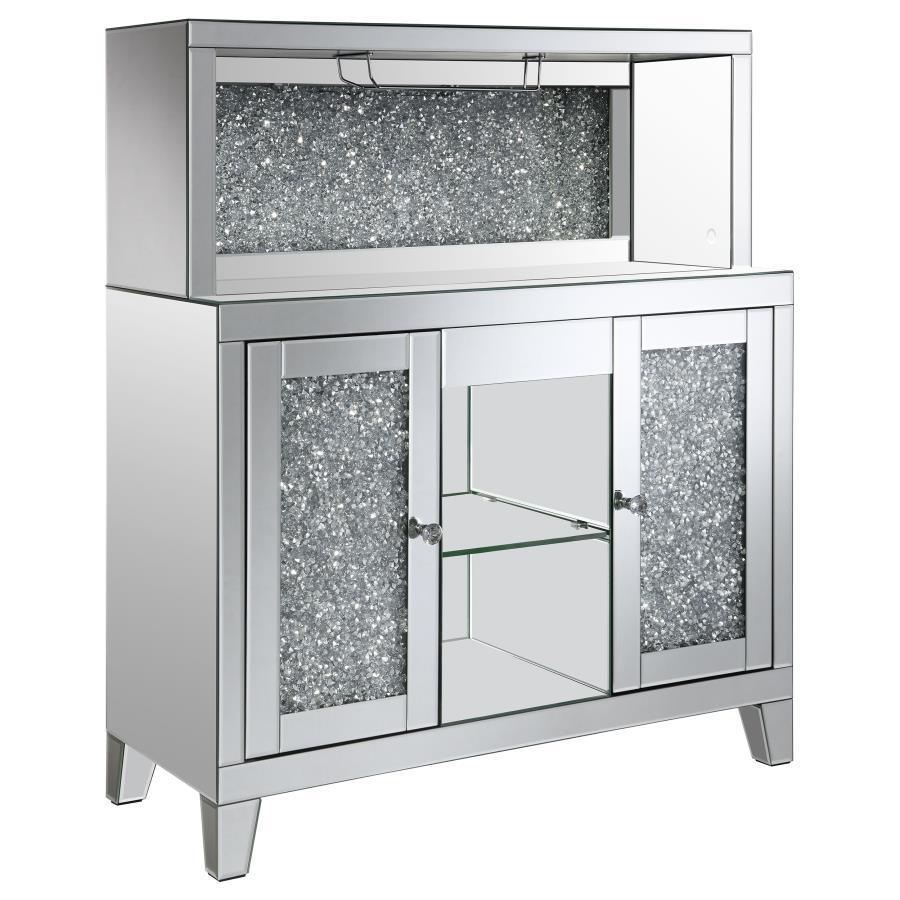 Coaster Fine Furniture - Yvaine - 2-Door Mirrored Wine Cabinet With Faux Crystal Inlay - Silver - 5th Avenue Furniture