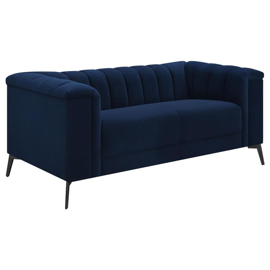 CoasterEssence - Chalet - Tuxedo Arm Loveseat - Blue - 5th Avenue Furniture