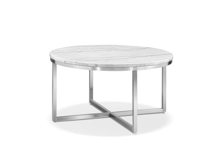 Magnussen Furniture - Esme - Round Cocktail Table - White Marble And Brushed Nickel - 5th Avenue Furniture