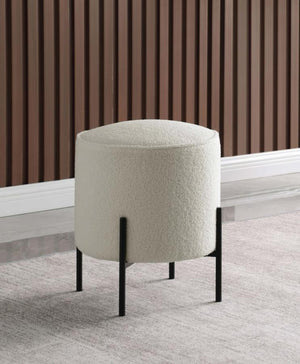 CoasterEveryday - Basye - Round Upholstered Ottoman - Beige And Matte Black - 5th Avenue Furniture